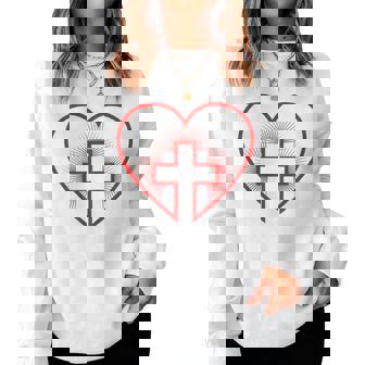Heart Cross Divine Faith Religion Cross Christian Love Shine Women Sweatshirt - Monsterry