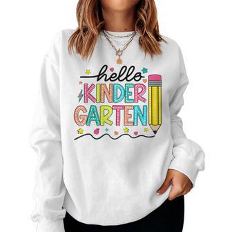 Hello Kindergarten Team Cute Pencil Teacher Back To School Women Sweatshirt - Thegiftio UK