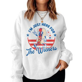 Hot Dog I'm Just Here For The Wieners 4Th Of July Women Women Sweatshirt - Monsterry DE
