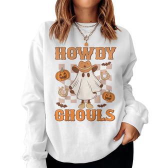Howdy Ghouls Groovy Western Halloween Ghosts Women Sweatshirt - Thegiftio UK