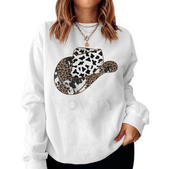 Howdy Rodeo Western CowLeopard Print Hat Southern Cowgirl Women Sweatshirt - Thegiftio UK