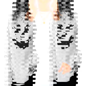 Jack O Lantern Face Pumpkin Eyelashes Halloween Girls Women Sweatshirt - Monsterry