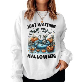 Just Waiting For Halloween Skeleton Women Sweatshirt - Thegiftio UK