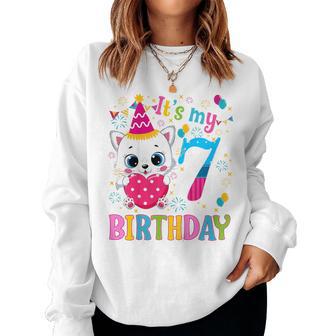 Kinder 7 Geburtstag Katze Mädchen Kätzchen Geburtstag Mädchen 7 Jahre Alt Sweatshirt Frauen - Geschenkecke