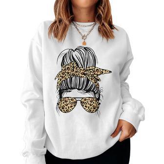 Leopard Mom Life Messy Bun Women's Sweatshirt Frauen - Geschenkecke