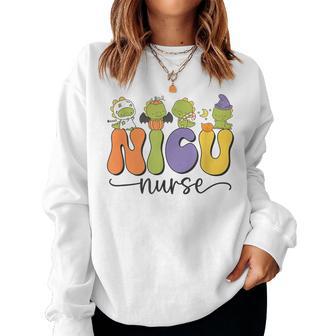 Nicu Nurse Dinosaur Halloween Pumpkin Neonatal Icu Dino Women Sweatshirt - Thegiftio UK