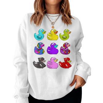 Nine Cool Rubber Ducks Rainbow Duckie Squeaky Rubber Ducky Women Sweatshirt - Thegiftio UK