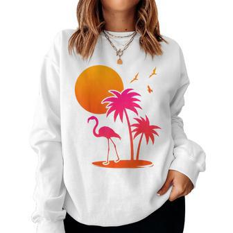 Pink Flamingo Summer Vibes Palm Trees Tropical Summer Women Sweatshirt - Monsterry DE