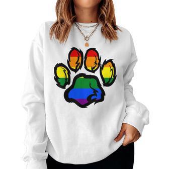 Pride Lgbtq Rainbow Furry Dog Paw Print Women Sweatshirt - Thegiftio UK