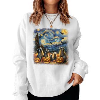 Raccoons & Possum Halloween Fall Van Gogh Starry Night Bats Women Sweatshirt - Thegiftio UK