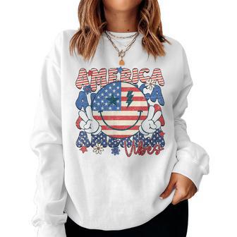 Retro 4Th Of July America Vibes Smile Face Girls Women Sweatshirt - Monsterry