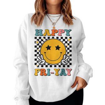 Retro Groovy Happy Fri-Yay Friday Teacher Friyay Women Sweatshirt - Thegiftio UK