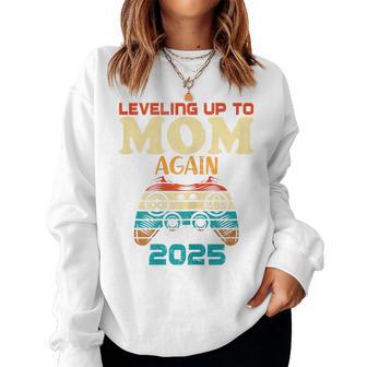 Retro Leveling Up To Mom Again 2025 Pregnancy Announcement Women Sweatshirt | Seseable UK