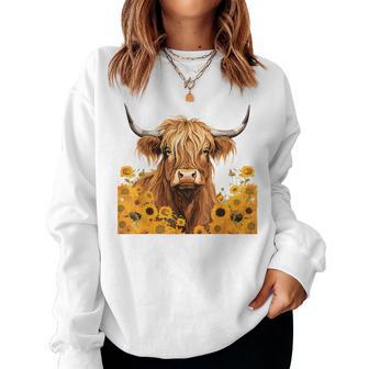Scottish Highland Cow Sunflowers Heifer Country Farmer Girl Women Sweatshirt - Thegiftio UK