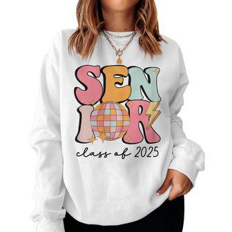 Senior 2025 Disco Ball Cute Pink Retro Groovy Girls Women Sweatshirt - Thegiftio UK