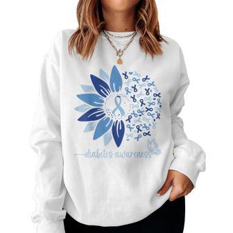 Support Diabetes Awareness Sunflower Blue Ribbon T1d Type 1 Women Sweatshirt - Thegiftio UK