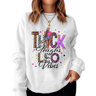 Thick Thighs Leo Vibes Zodiac Sign Coffee Black Women Women Sweatshirt - Thegiftio UK
