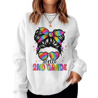 Tie Dye Messy Bun Hello 2Nd Grade Student Back To School Women Sweatshirt - Thegiftio UK