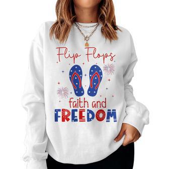 Tongs Faith And Freedom 4 Juillet Drapeau Américain Women Sweatshirt - Cadeauxyz