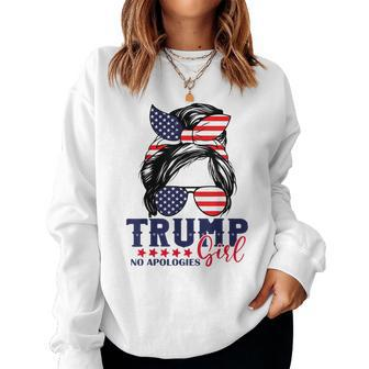 Trump Girl No Apologies Messy Bun Trump 2024 American Flag Women Sweatshirt - Monsterry DE