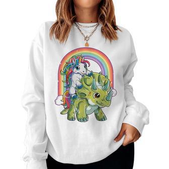 Unicorn Riding Dinosaur T Triceratops Rainbow Women Sweatshirt - Thegiftio UK