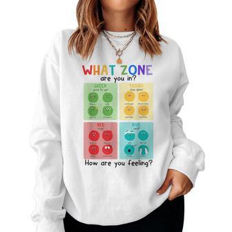What Zone Are You In How Are You Feeling Teacher Women Sweatshirt - Thegiftio UK