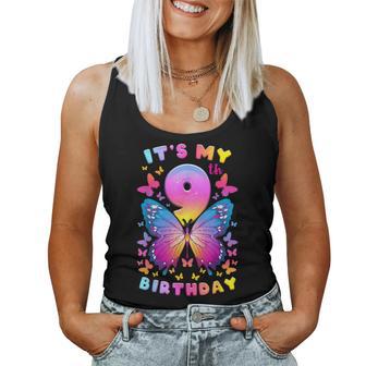 9Th Birthday Girl 9 Years Butterfly Number 9 Women Tank Top - Thegiftio UK