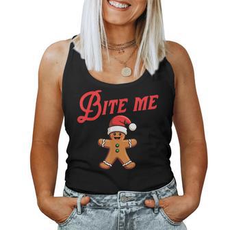 Bite Me Gingerbread Cookie Sarcastic Christmas Holiday Women Tank Top - Thegiftio UK
