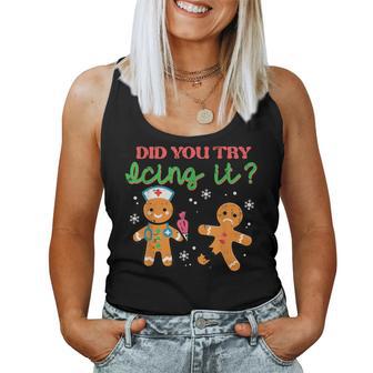 Christmas Nurse Try Icing Xmas Gingerbread Scrub Top Women Women Tank Top - Thegiftio UK