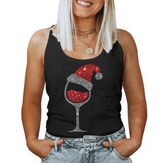 Christmas Wine Glass Red Wine Christmas Hat Tank Top Frauen - Geschenkecke