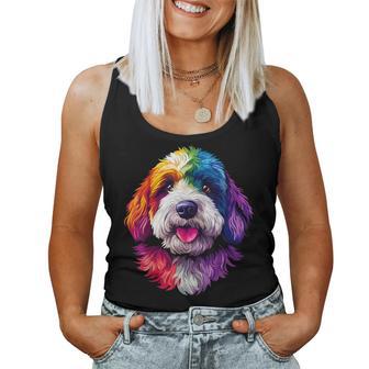 Colorful Bernedoodle Face Cute Dog Lover Black Women Tank Top - Thegiftio UK