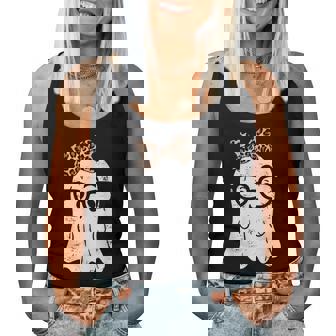 Ghost Eyeglass Girl Halloween Girly Ghost Women Tank Top - Monsterry