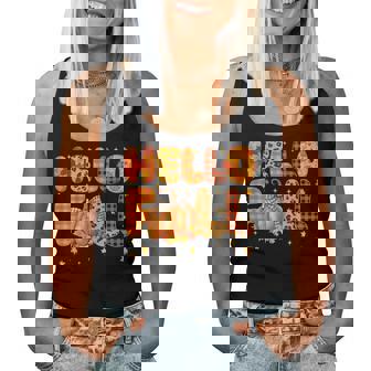Groovy Hello Fall Autumn Maple Leaves Pumpkin Leopard Women Women Tank Top - Thegiftio UK