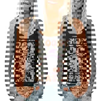 Groovy Spooky Season Retro Halloween Vibes With Cute Ghost Women Tank Top - Monsterry