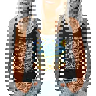 Halloween Skeleton Family Van Gogh Starry Night Pumpkin Fall Women Tank Top - Monsterry
