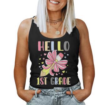 Hello First Grade Girl Coquette Bow Back To School 1St Grade Women Tank Top - Thegiftio UK