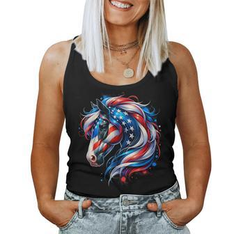 Horse 4Th Of July Patriotic Horse Graphic American Flag Women Tank Top - Monsterry DE