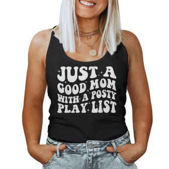 Just A Good Mom With A Posty Play List Groovy Women Tank Top - Thegiftio UK