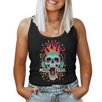 Music Freak Skull Headphones Cool Music Lover Idea Women Tank Top - Monsterry