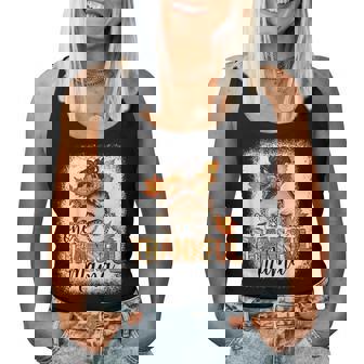 One Thankful Mama Messy Bun Hair Fall Thanksgiving Bleached Women Tank Top - Monsterry