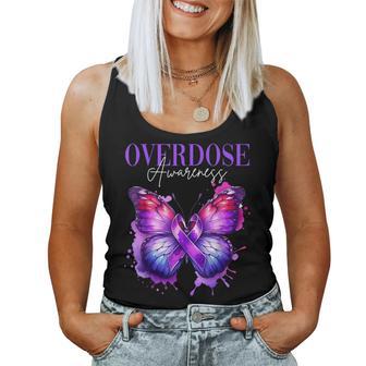 Overdose Awareness Month Purple Ribbon Butterfly Women Tank Top - Thegiftio UK