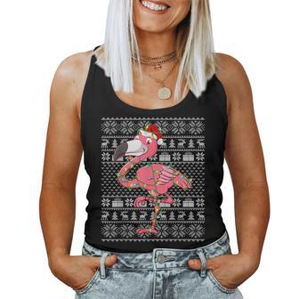 Pink Flamingo Christmas Ugly Sweater Style Lights Xmas Women Tank Top - Thegiftio UK