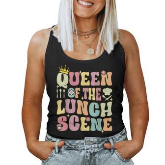 Queen Of The Lunch Scene Groovy Cafeteria Worker Lunch Lady Women Tank Top - Thegiftio UK