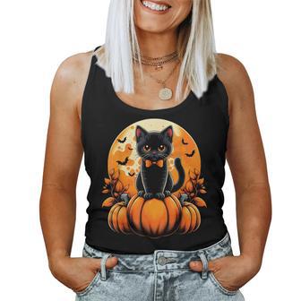 Retro Black Cat Pumpkin Halloween Costume Fall Autumn Season Women Tank Top - Thegiftio UK
