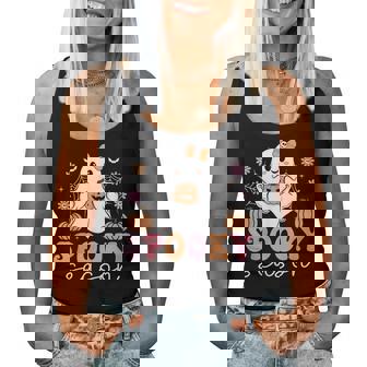 Retro Halloween Girls Spooky Season Cute Floral Ghost Women Tank Top - Thegiftio UK