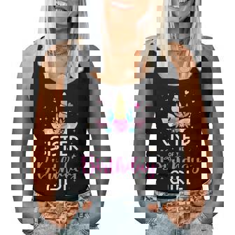 Sister Of The Birthday Girl Matching Family Unicorn Party Women Tank Top | Seseable UK