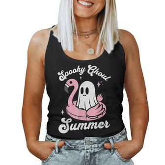 Spooky Ghoul Summer Cute Ghost Flamingo Summer Vibes Beach Women Tank Top - Monsterry DE