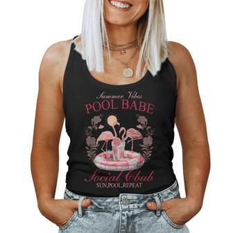 Summer Vibes Pool Babe Pink Flamingo Summer Vibes Beach Women Tank Top - Monsterry