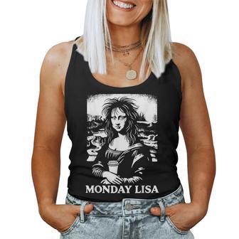 Tired Monday Lisa Coffee Lover Meme Novelty Mona Lisa Women Tank Top - Thegiftio UK