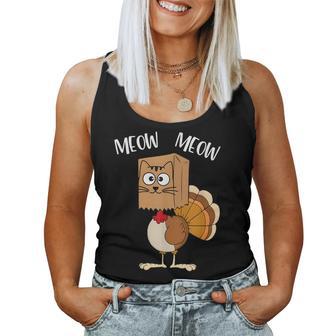 Turkey Cat Meow Cats Lover Thanksgiving Women Tank Top - Thegiftio UK